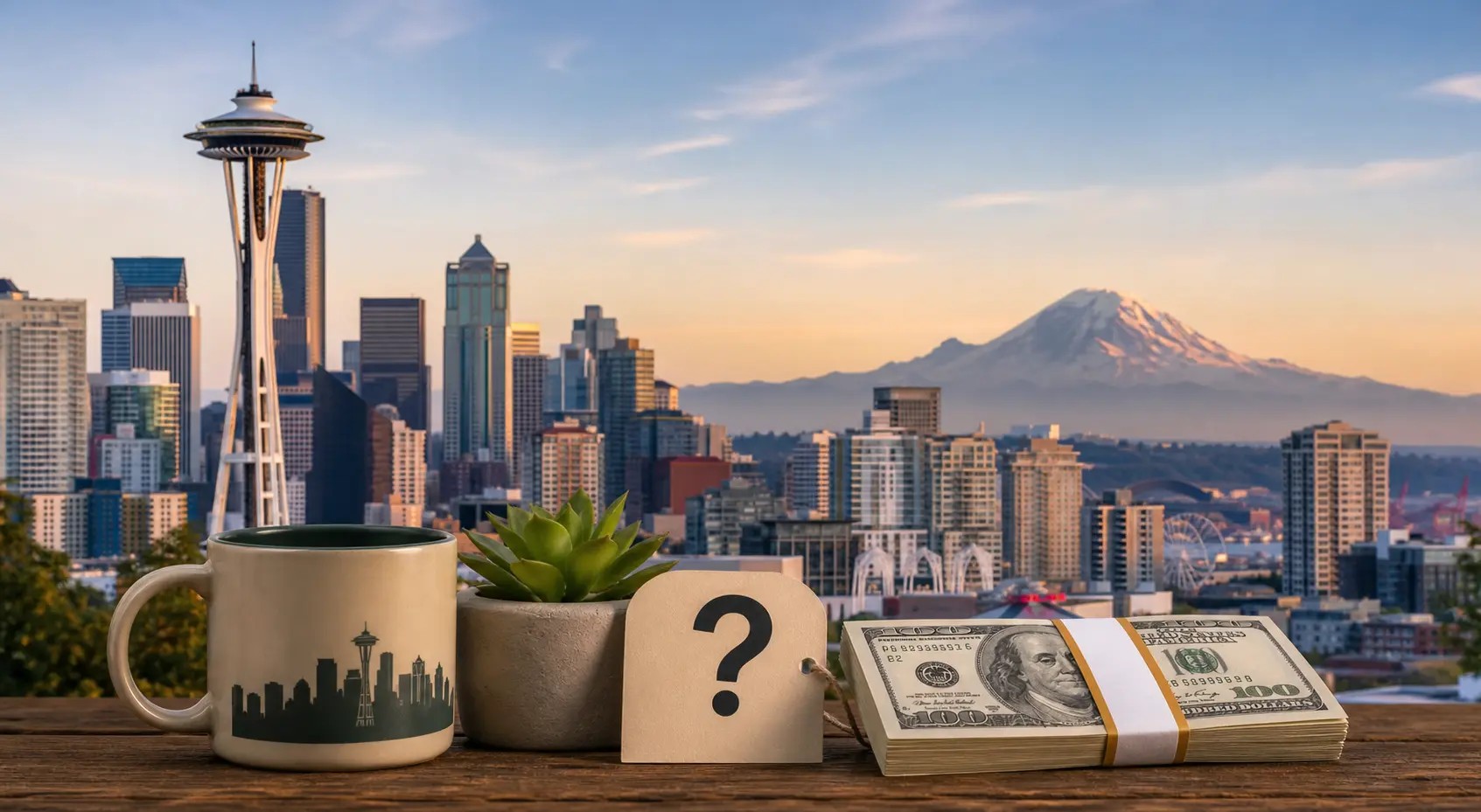 Seattle skyline with $75,000 salary question